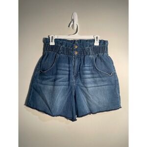Aqua Blue Paper Bag Waist Stretchy Denim Shorts Size 30 Casual Closet Staple
